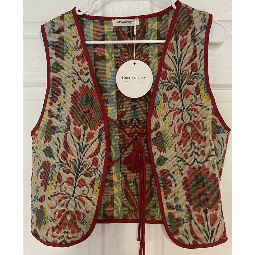 Boho Bohemian Tapestry Vest Womens Medium NEW Jacquard Vintage Western Inspired